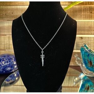 Elegant Silver Dagger Pendant Necklace; Handmade & Stainless Steel